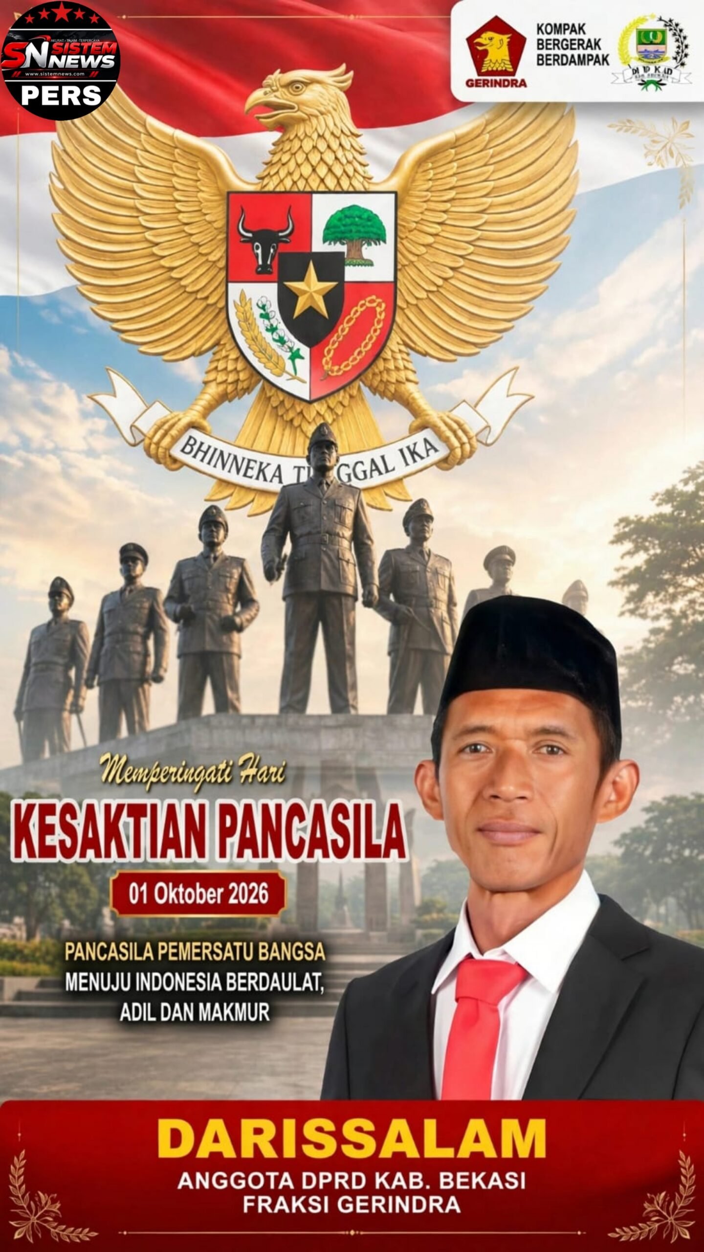 Peringati Hari Kesaktian Pancasila 1 Oktober, H. Darissalam Anggota DPRD Fraksi Gerindra Bekasi: Jangan Lupakan Sejarah