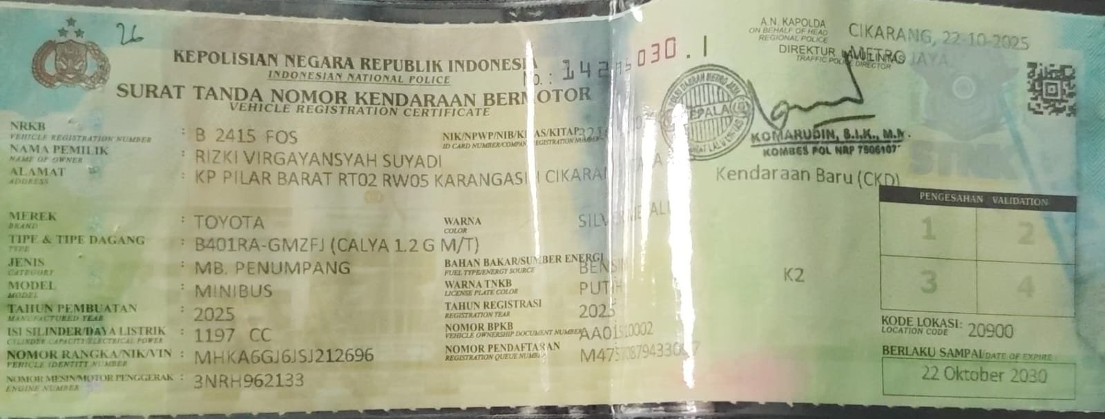 BPKB Mobil Toyota Calya Milik Warga Karangasih Hilang, Diduga Tercecer dari Lippo Cikarang hingga Rumah