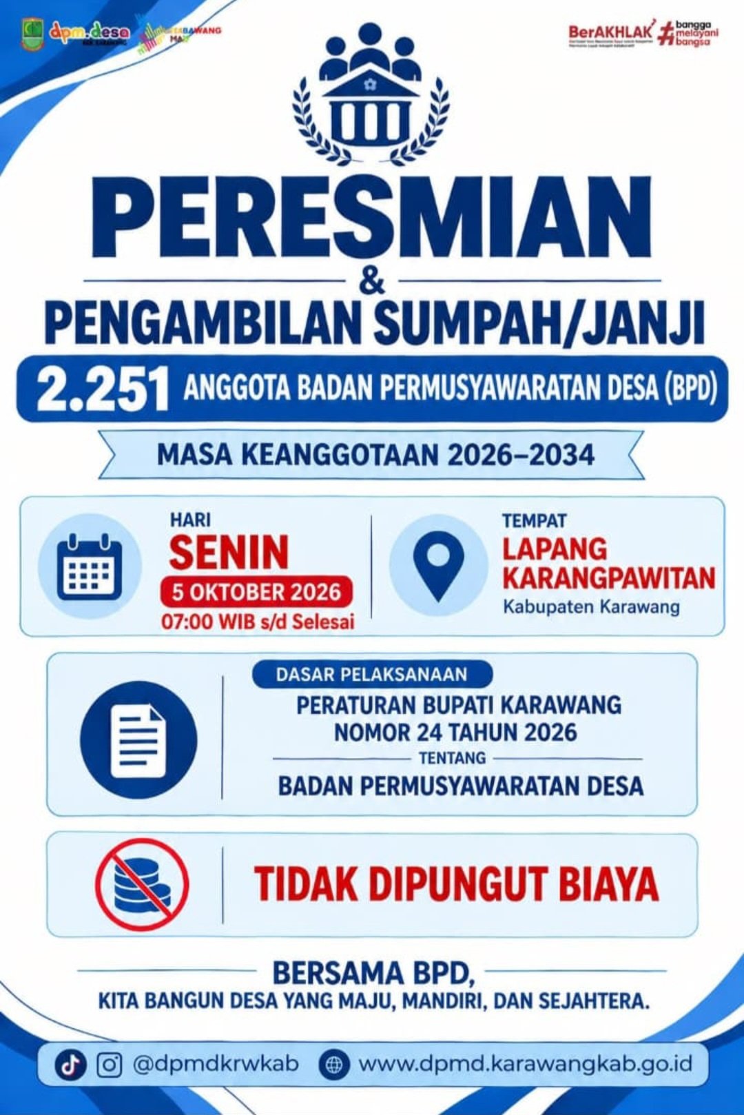2.251 Anggota BPD se-Karawang, Senin Besok Dijadwalkan Dilantik di Karangpawitan